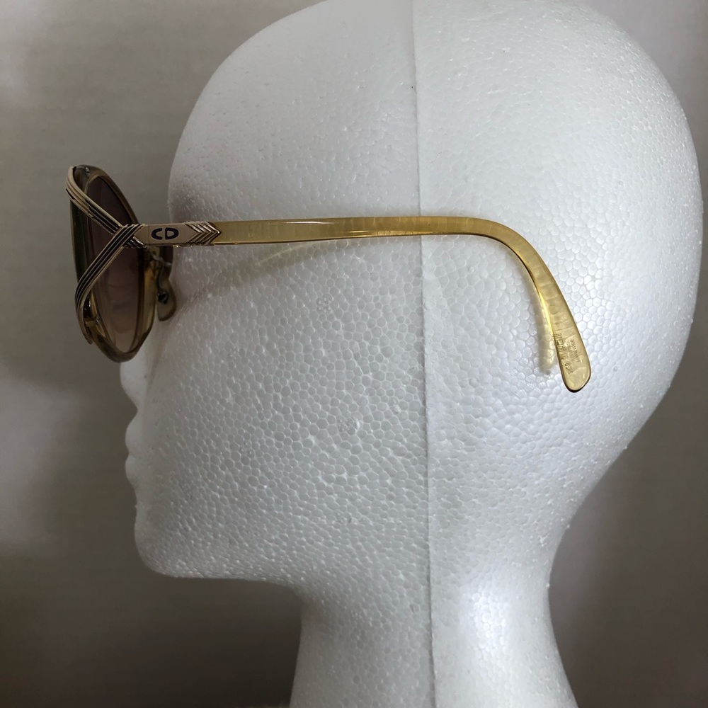 80s Christian Dior Vintage OversizedNew Lens Gold Metal Tone Amber Sunglasses - Picture 3 of 13